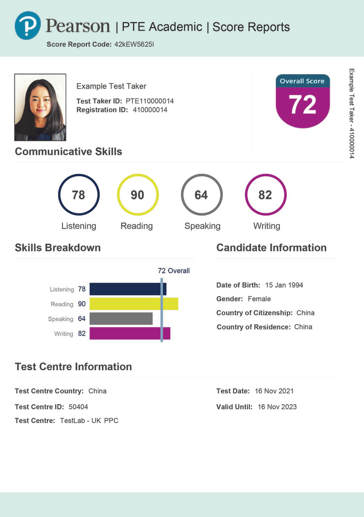 English Language Competency Test Result Reference Pte